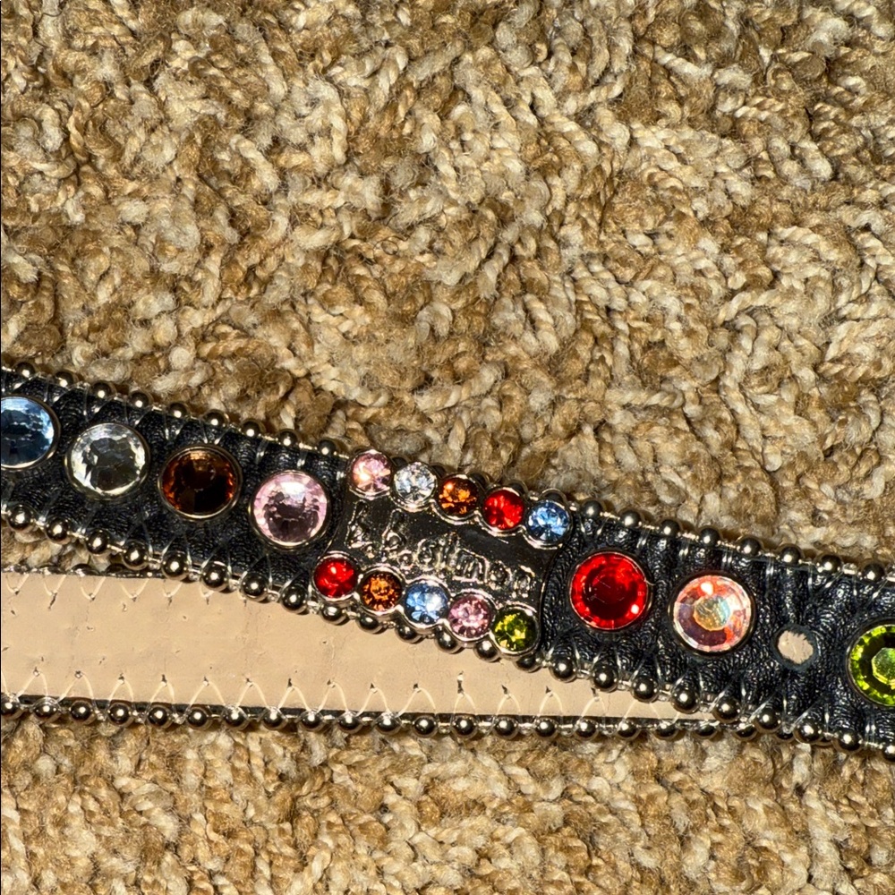 Elegant Black Belt with Vibrant Gem Accents . I believe this to be a dog collar